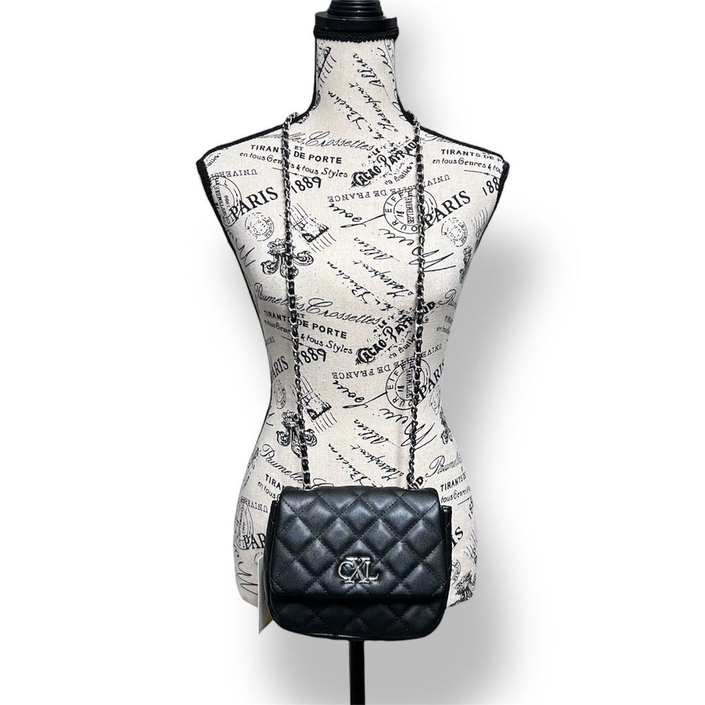 CXL by Christian Lacroix Black Quilted Vegan Leather Shoulder Bag Valo Chain $88